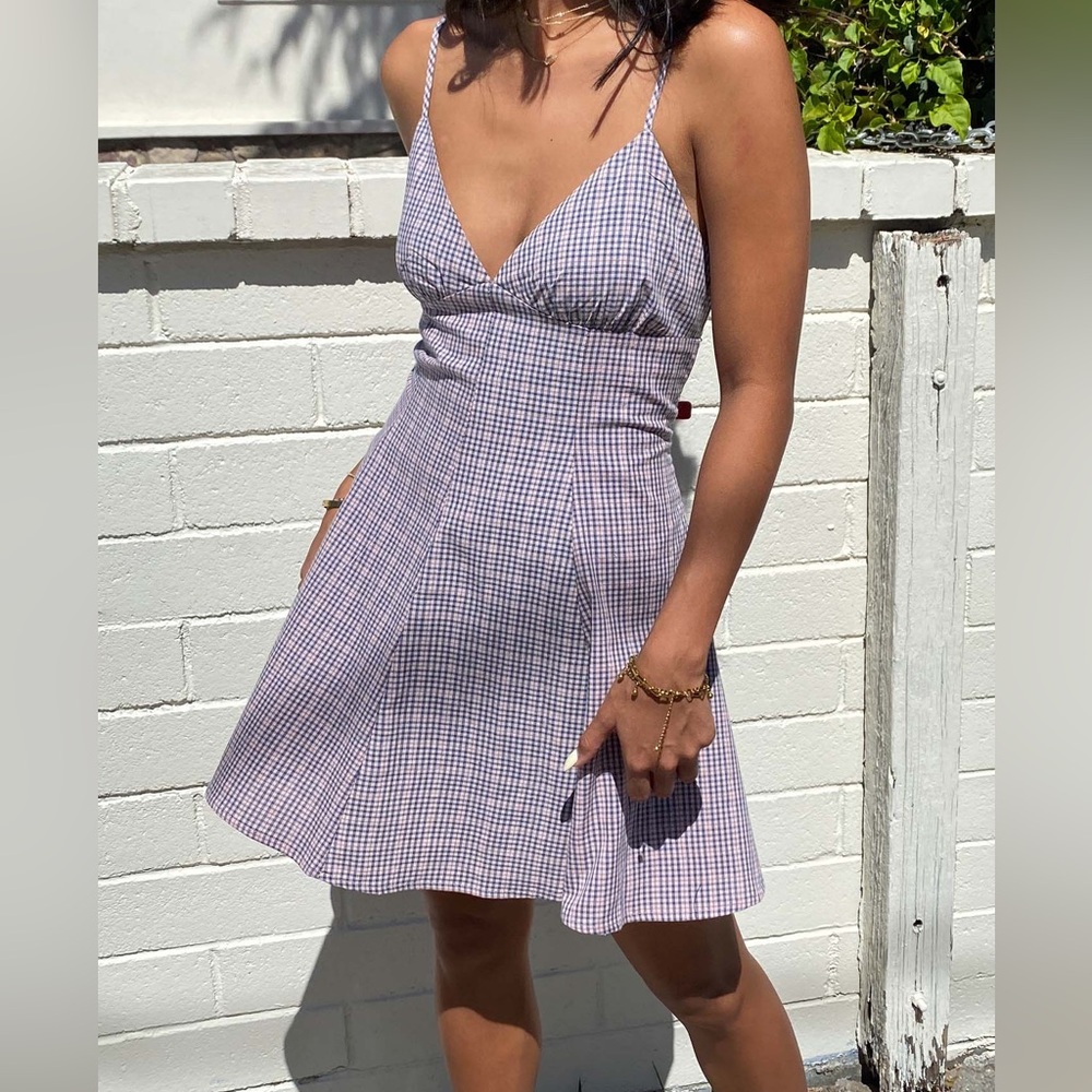 Nectar Checkered Plaid Spaghetti Strap Dress